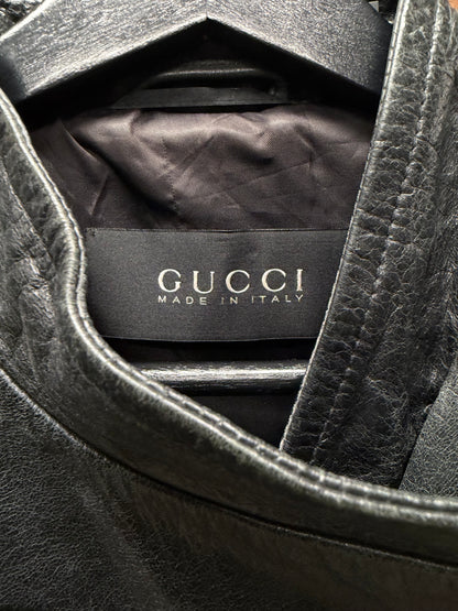 Gucci Stone Grey Calfskin Leather High Neck Zip Fencing Jacket