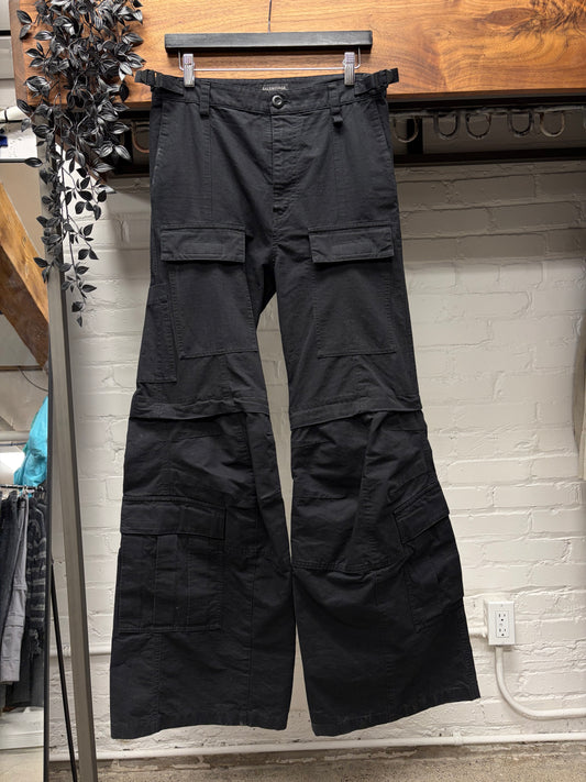 2023 Balenciaga Black Ripstop Convertible Flared Leg Cargo Pants