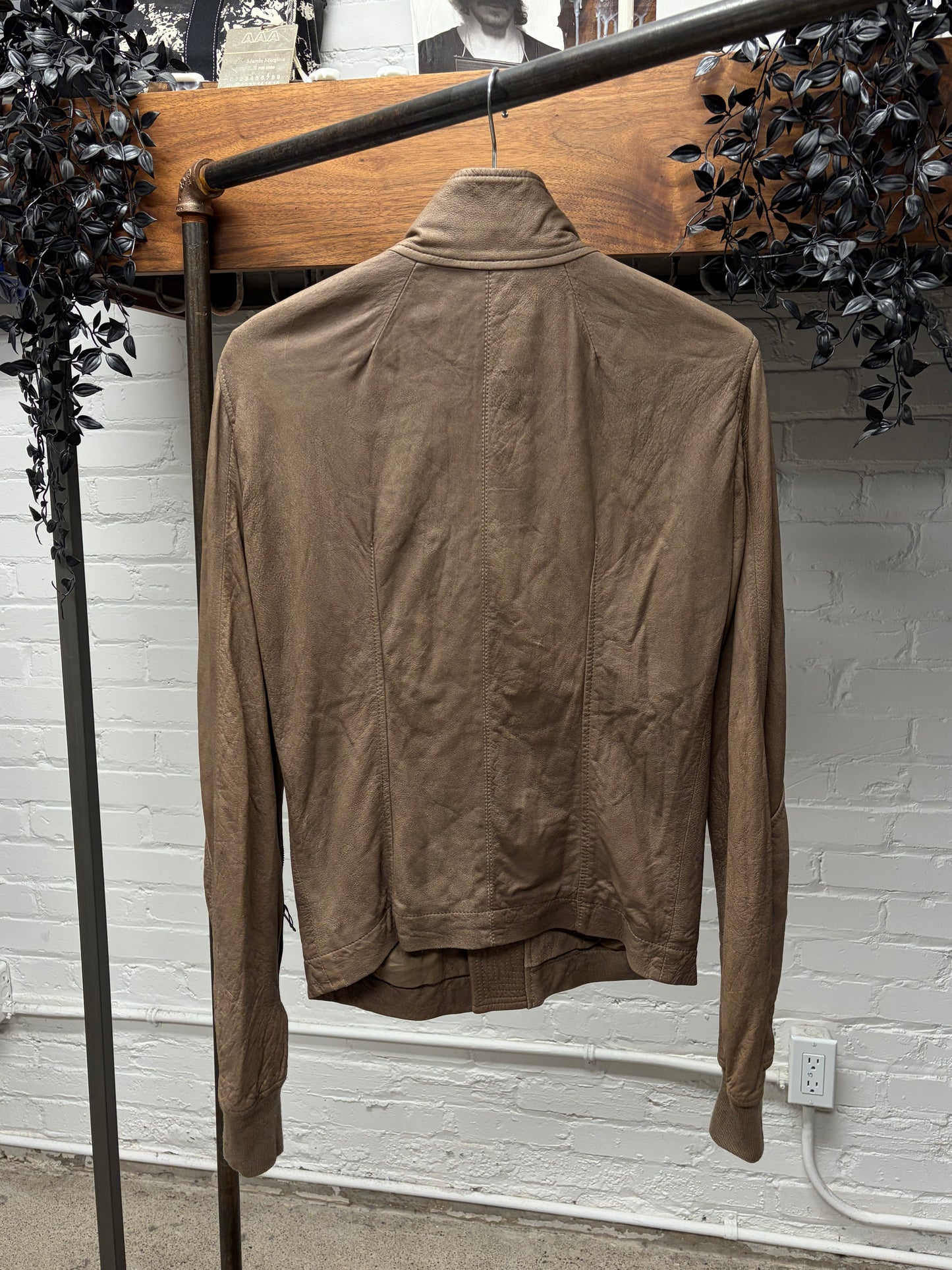 2000s Rick Owens O&M era Dust Brown High Neck Leather Jacket