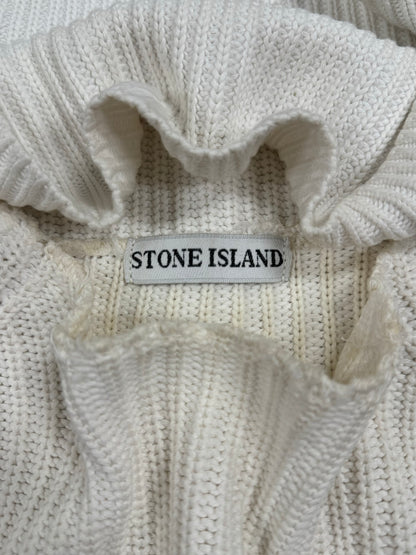 2000s Stone Island Cream White Badge Logo Knit Sweater