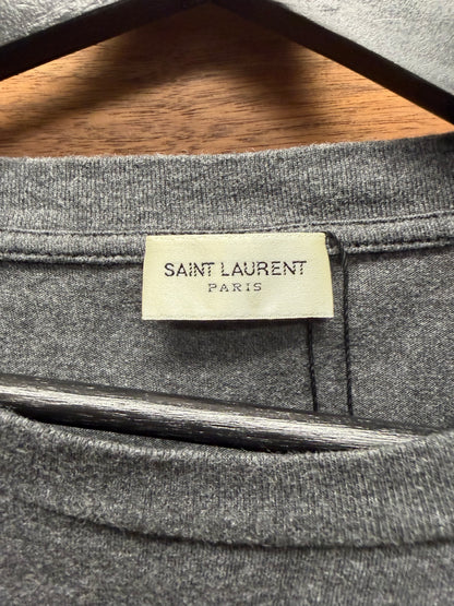 2017 Saint Laurent ‘SL’ Varsity Logo Grey/Red Graphic T-Shirt