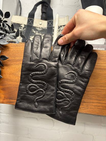 Gucci ‘Snake Embossed’ Black Lambskin Leather Gloves