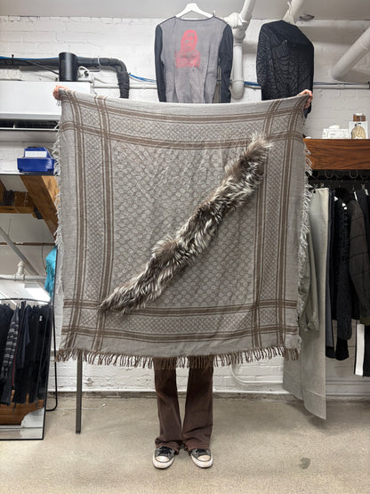2000s Gucci Genuine Fox Fur Trim GG Monogram Scarf