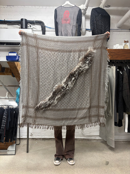 2000s Gucci Genuine Fox Fur Trim GG Monogram Scarf