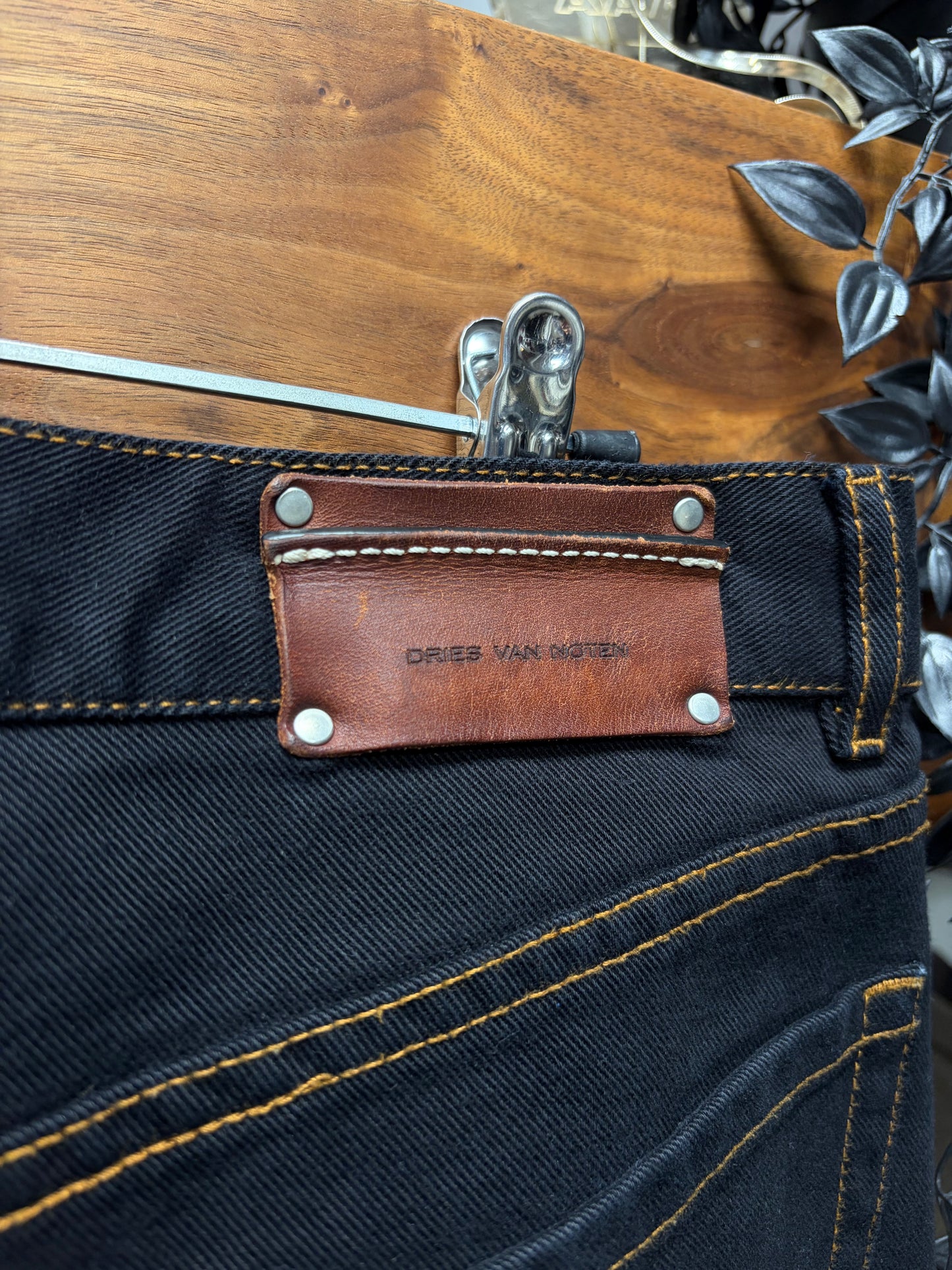 Dries Van Noten Black Contrast Stitch Wide Leg Denim
