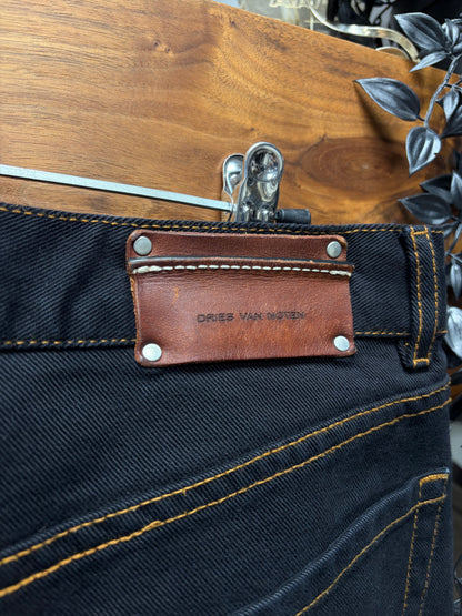 Dries Van Noten Black Contrast Stitch Wide Leg Denim