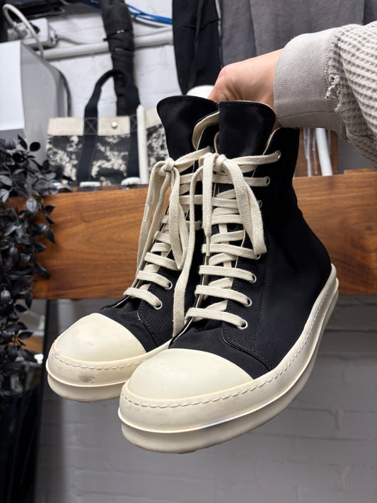 Rick Owens Black Canvas ‘Ramones’ Black/Milk High Top Sneakers