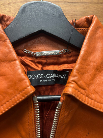 Dolce & Gabbana Orange Lambskin Leather Jacket