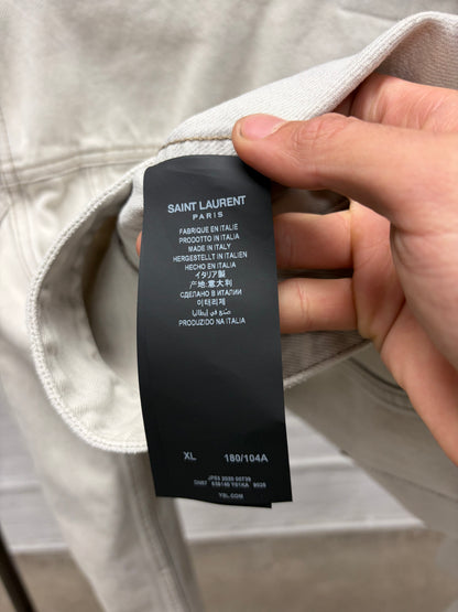 2020 Saint Laurent Paint Coated White Denim Trucker Jacket