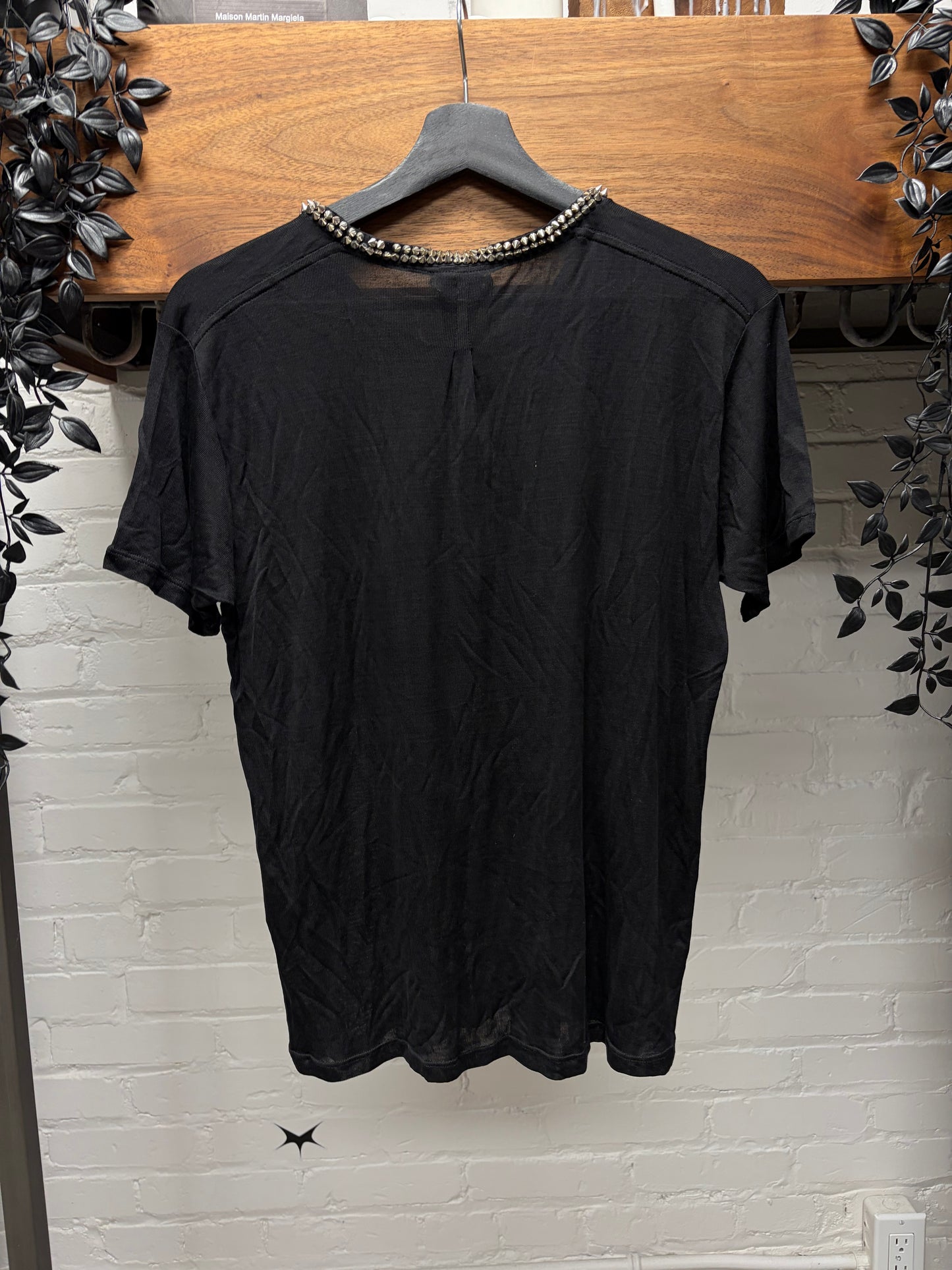 2014 Saint Laurent by Hedi Slimane ‘Studded Spike Collar’ Black Silk Short Sleeve Shirt