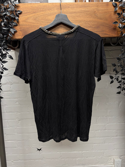 2014 Saint Laurent by Hedi Slimane ‘Studded Spike Collar’ Black Silk Short Sleeve Shirt