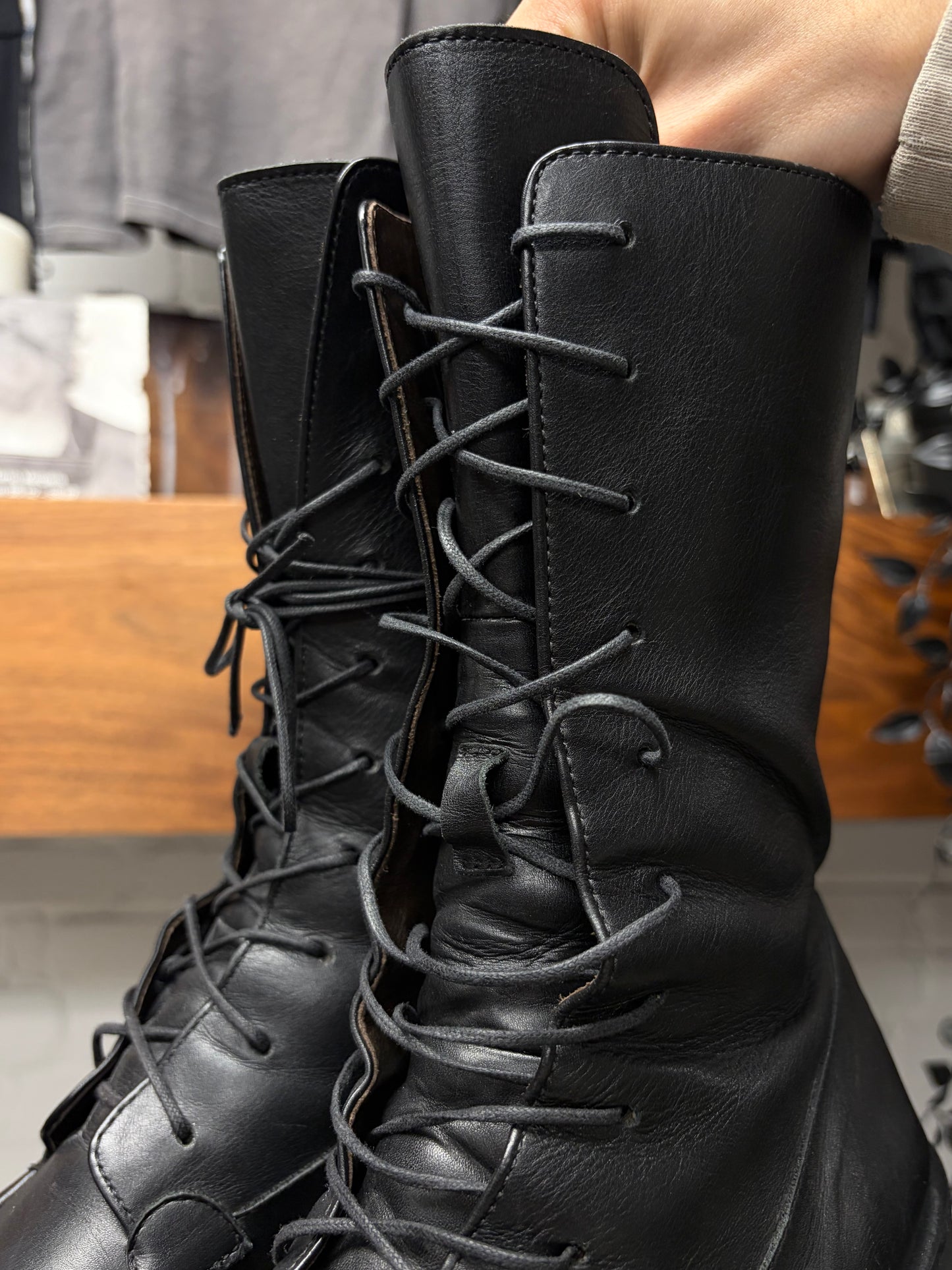 The Row ‘Patty’ Black Calfskin Leather Lace-Up Combat Boots