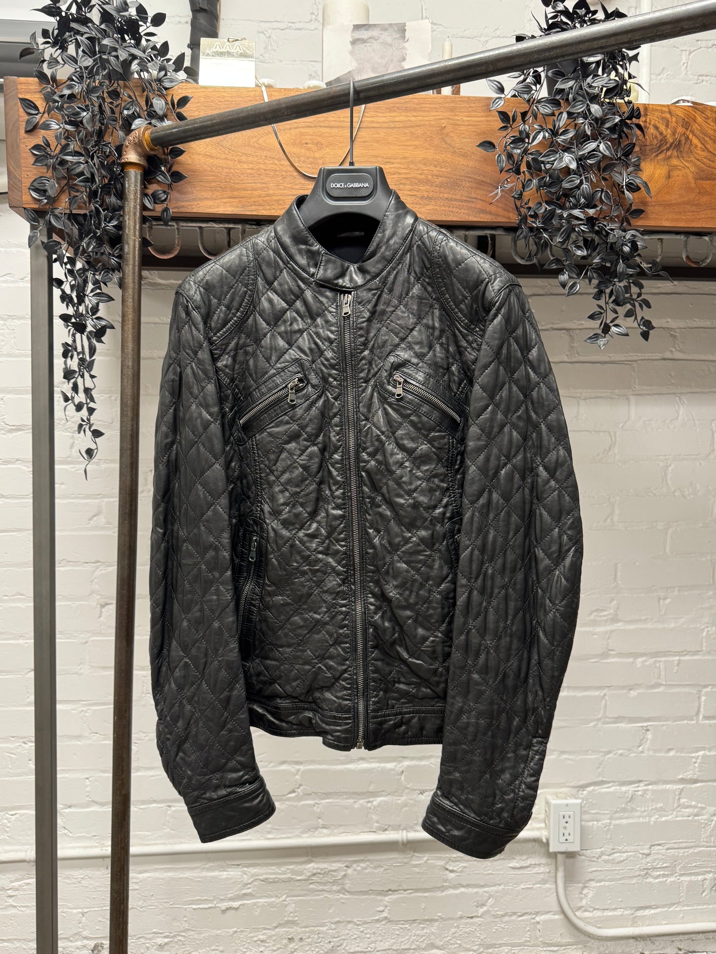 Dolce & Gabbana Quilted Lambskin Leather Biker Jacket