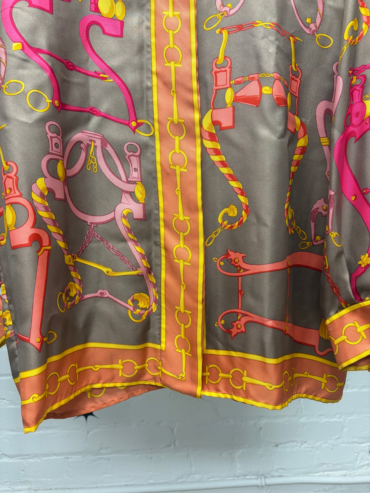 Vintage 80s Gucci Silk Horsebit Patterned Full Print Shirt