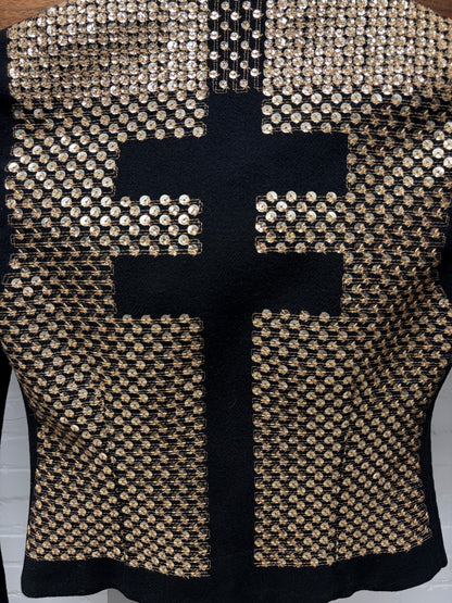 AW2015 Rick Owens ‘Sphinx’ Gold Sequin Beaded ‘Cross Back’ Biker Jacket