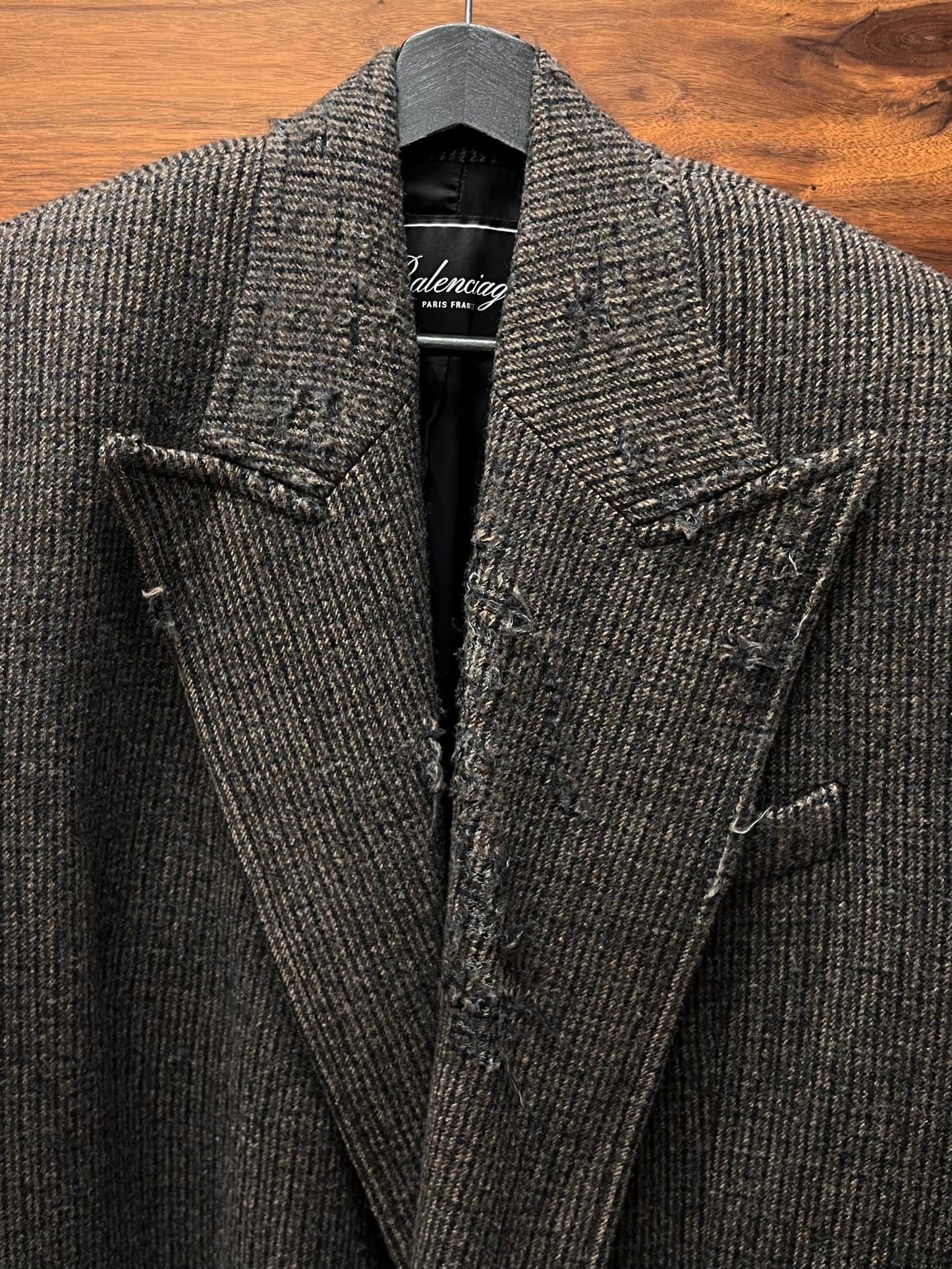 AW2021 Balenciaga Oversized ‘Shoulder-Pad’ Wool/Tweed Distressed Overcoat