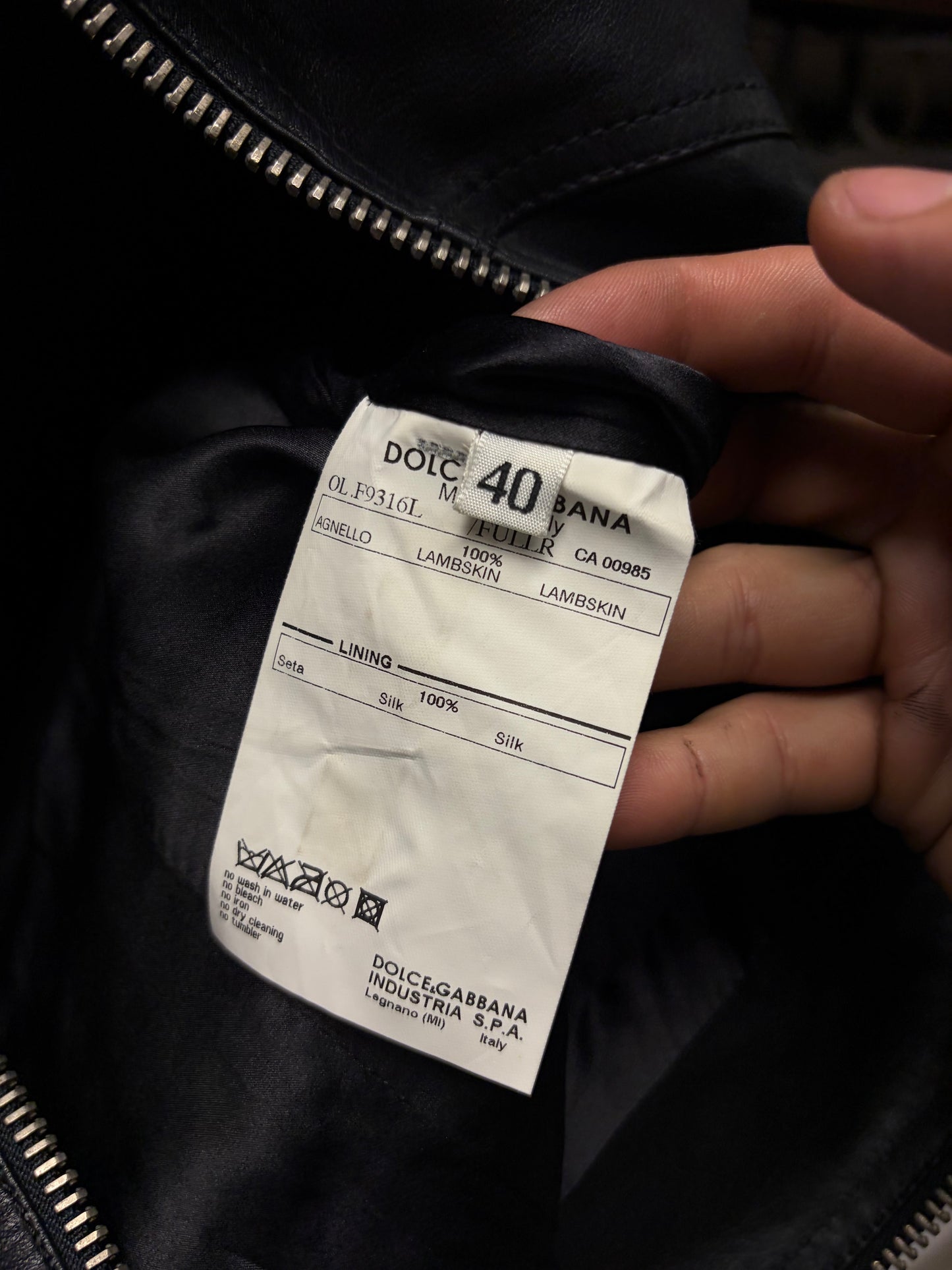 Dolce and Gabbana ‘Mainline’ Black Lambskin Leather Jacket with Silk Liner