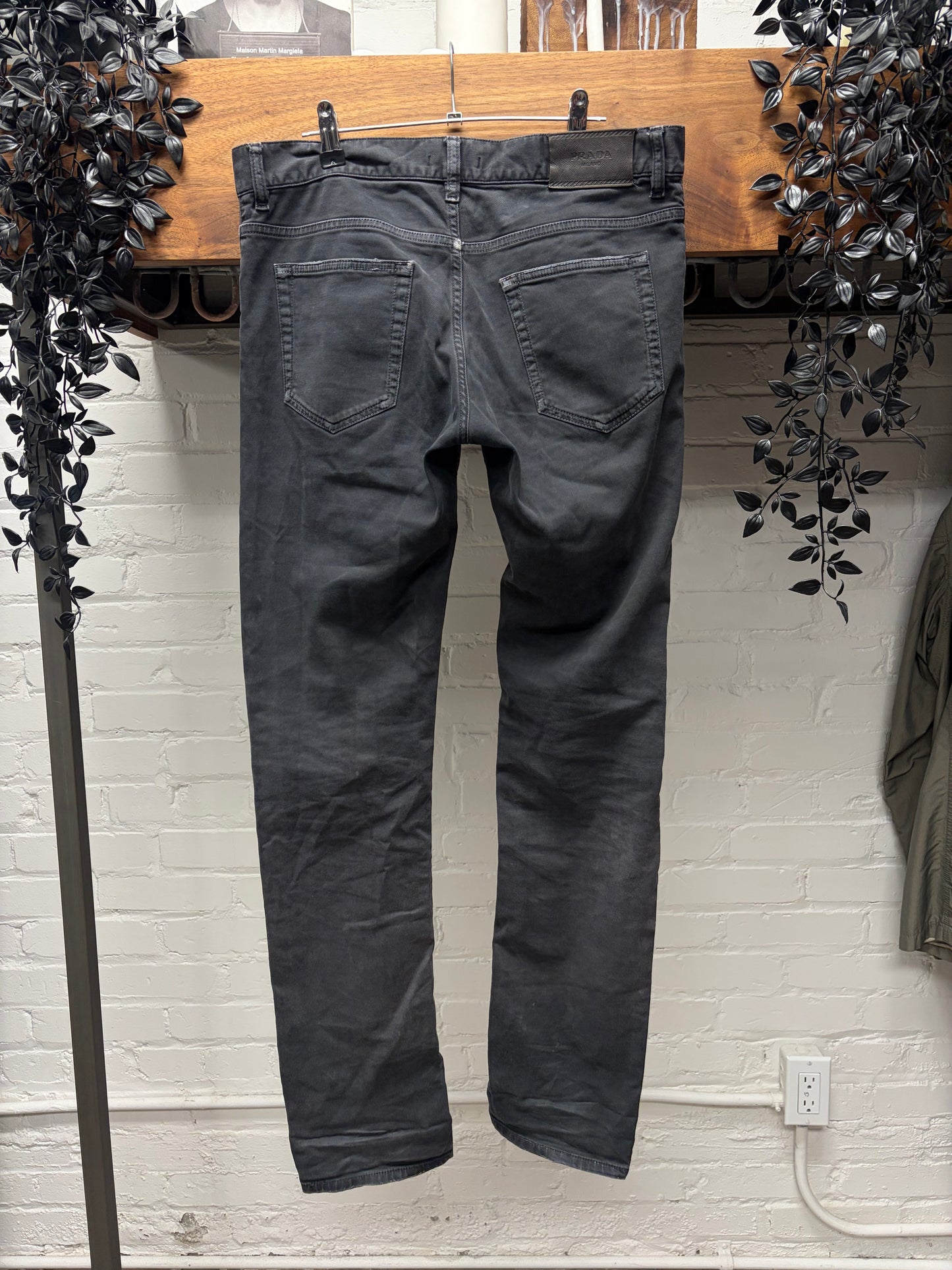 2015 Prada Faded Black Stacked Length Skinny Jeans