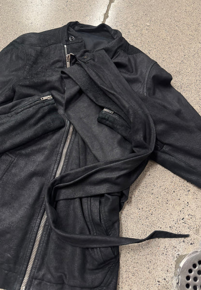 Rick Owens Blistered Lambskin Leather ‘Scarf Wrap’ Leather Jacket