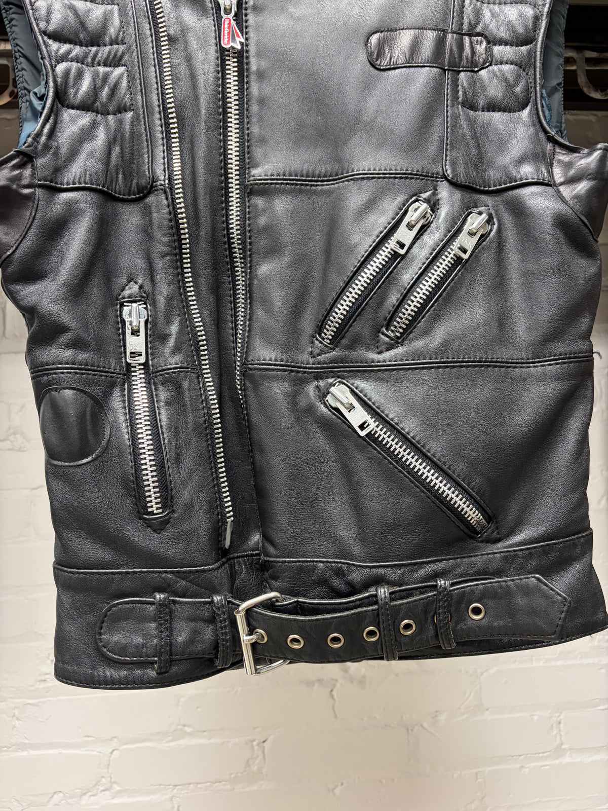 AW2003 Maison Martin Margiela Line (0) (10) Artisinal Reconstructed Patchwork Black Lambskin Leather Biker Vest