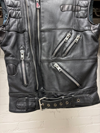 AW2003 Maison Martin Margiela Line (0) (10) Artisinal Reconstructed Patchwork Black Lambskin Leather Biker Vest