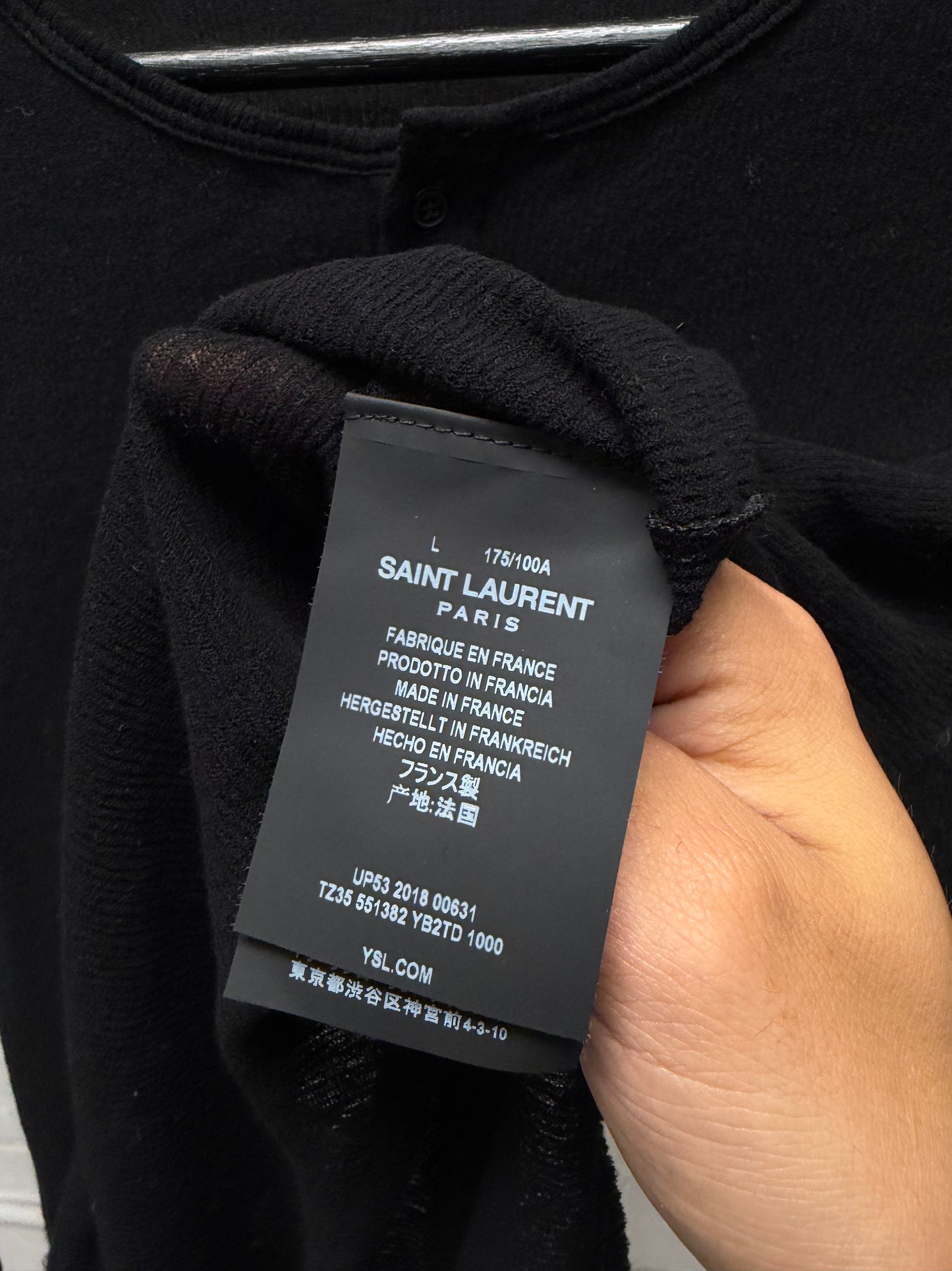 Saint Laurent Henley Ribbed Black Cotton Long Sleeve Shirt
