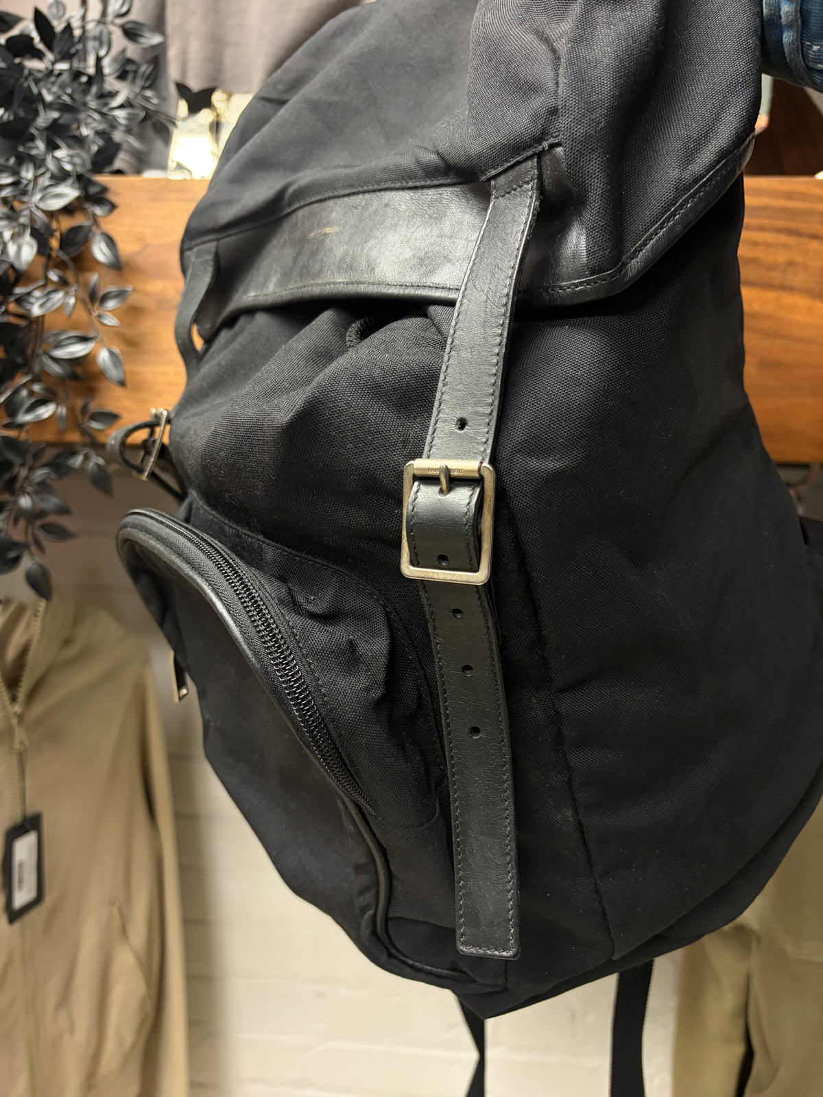 Saint Laurent Black Canvas ‘Explorer’ Backpack with Leather Trim