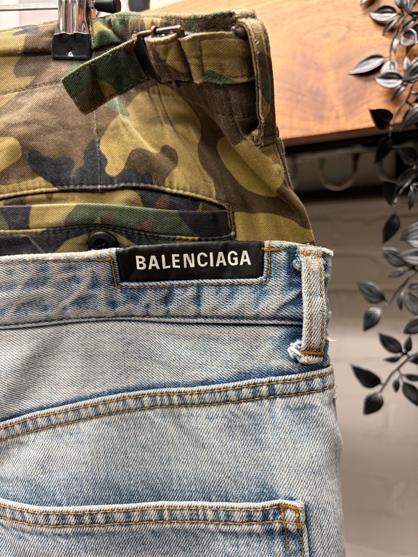 2021 Balenciaga ‘Double Waist’ Camo/Light Wash Baggy Denim