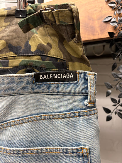 2021 Balenciaga ‘Double Waist’ Camo/Light Wash Baggy Denim