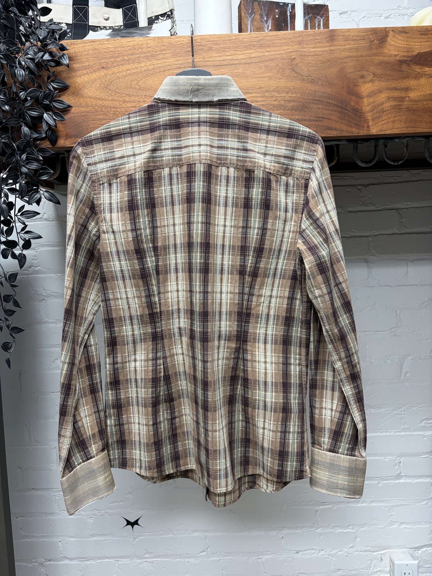 Vintage Dolce & Gabbana Distressed Brown Plaid Button Up Shirt