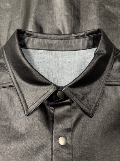 AW2022 Rick Owens ‘Strobe’ Waxed Black Jumbo ‘Fog Pocket’ Work Jacket