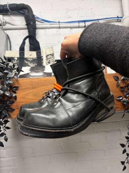 Dirk Bikkembergs Bungee Cord Metal Heel Black Leather Boots