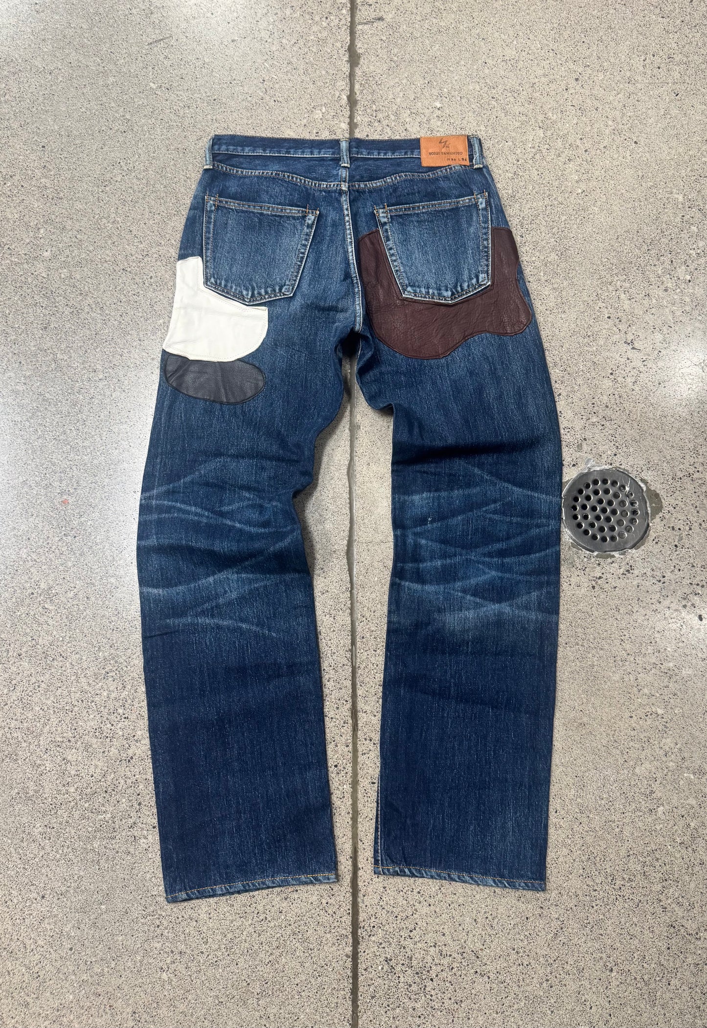 Yohji Yamamoto x Spotted Horse Leather Patch Repaired Blue Jeans