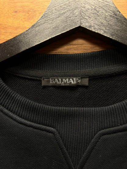 Balmain Black/Blue Crest Logo Cotton Sweatshirt