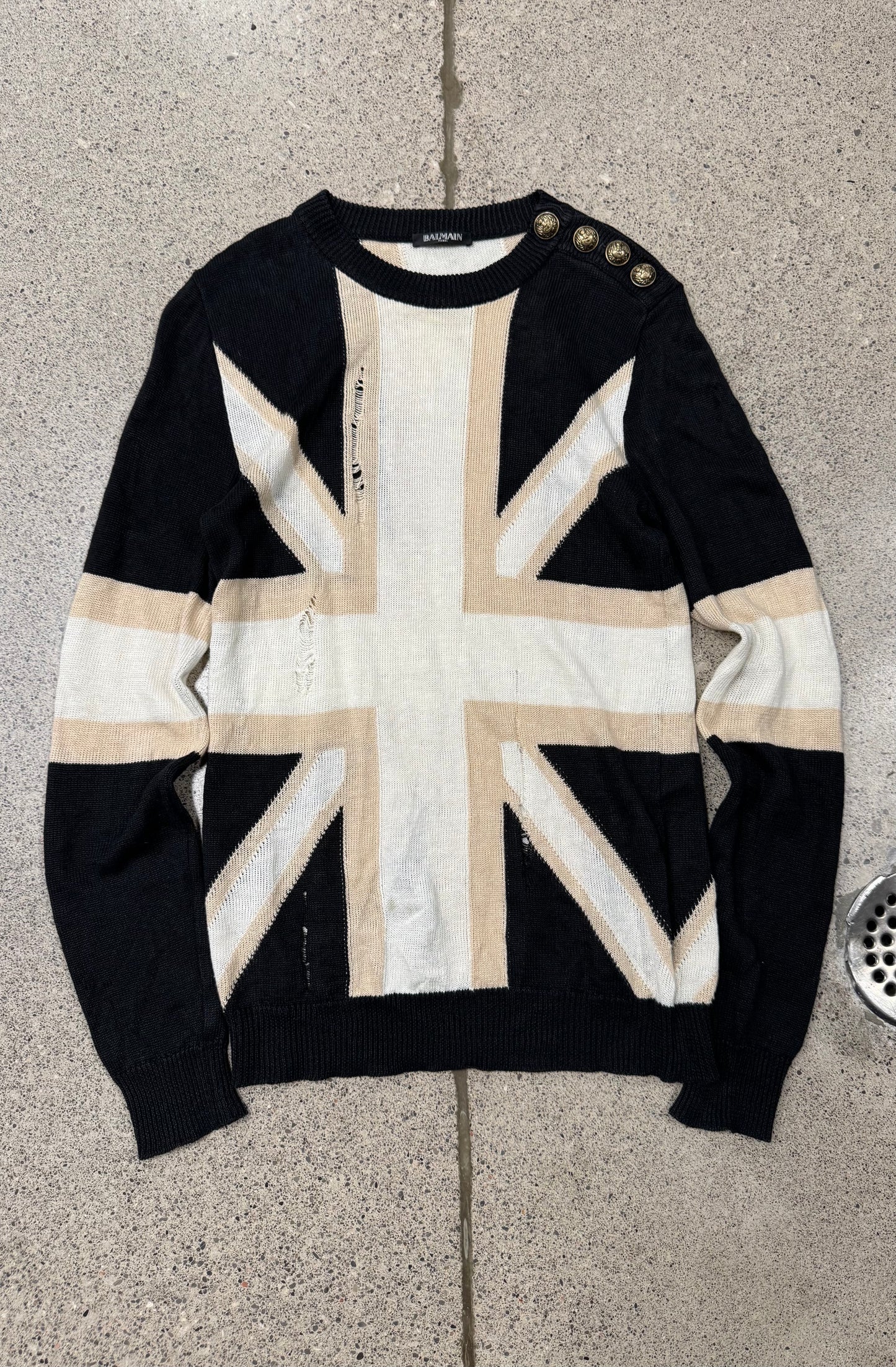 SS2010 Balmain ‘Union Jack’ Distressed Flag Knit Sweater