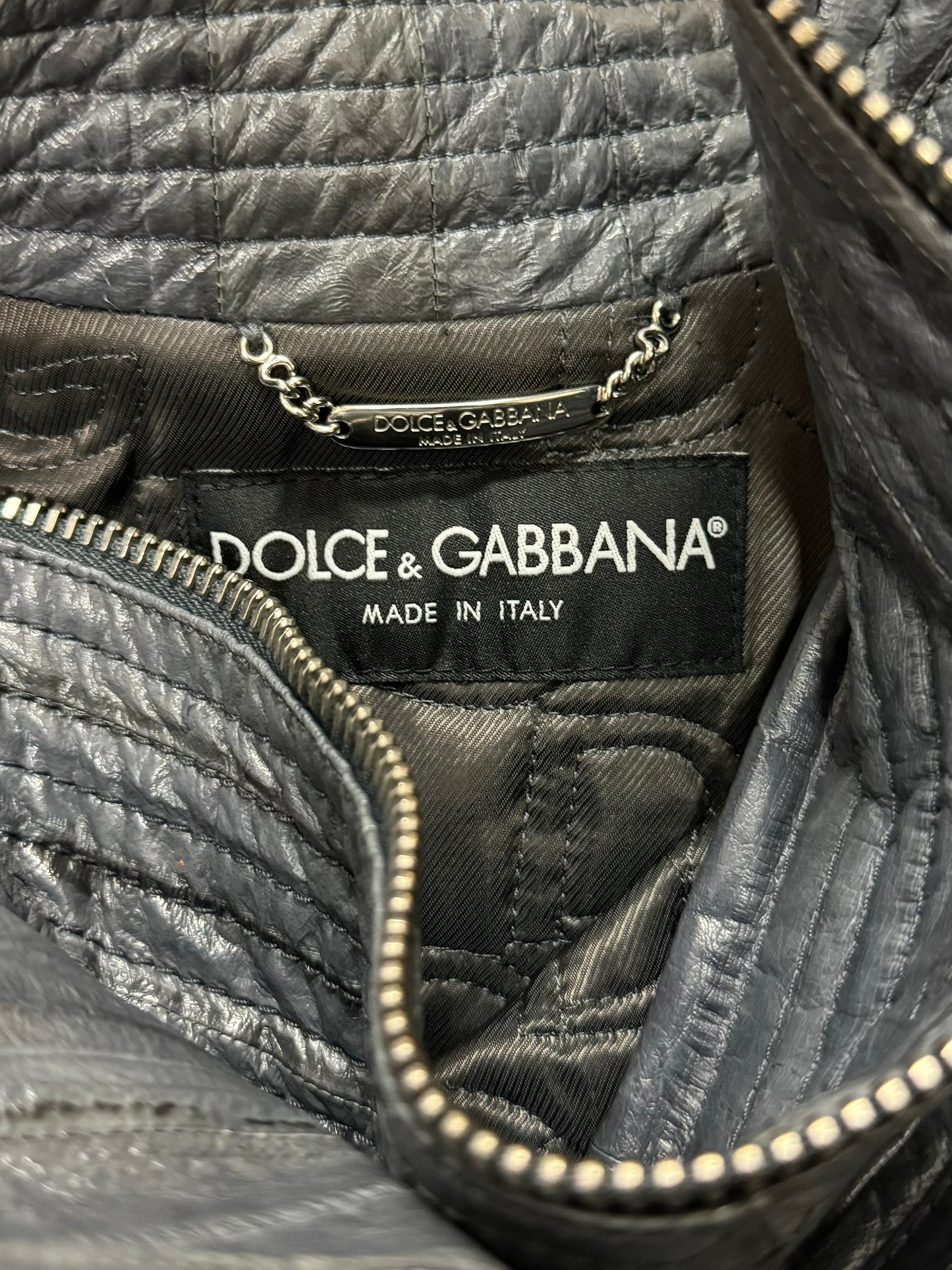 Dolce & Gabbana ‘Eel Leather’ Runway Panelled Blue Jacket