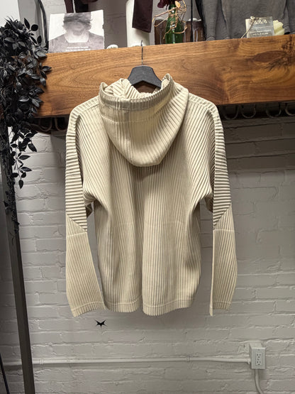 Issey Miyake ‘Homme Plisse’ Pleated Cream Zip-Up Hoodie