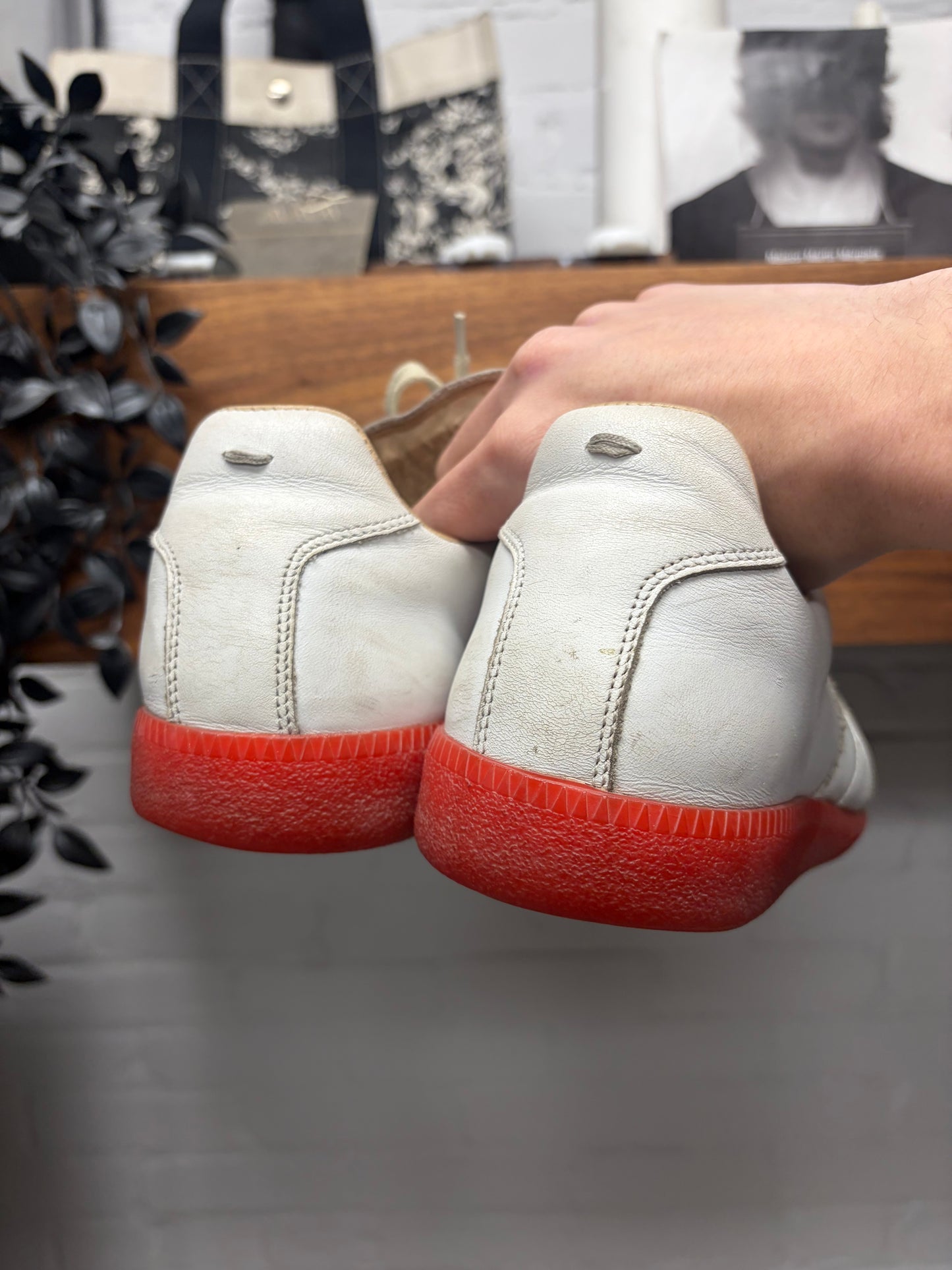 Maison Margiela ‘G.A.T.’ White Leather/Red Sole Low Top Sneakers