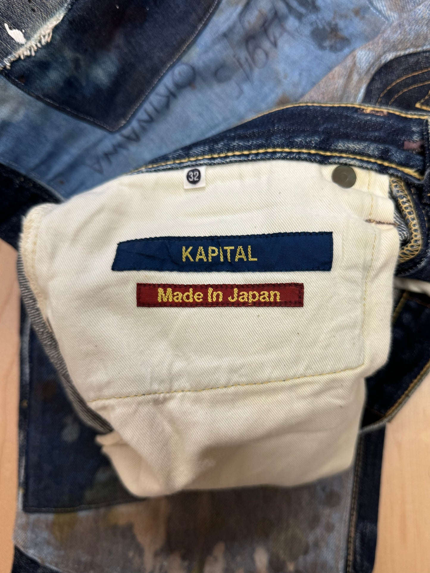 1/1 pair of Kapital ‘Okinawa’ Patchwork Blue Wide Cut Denim