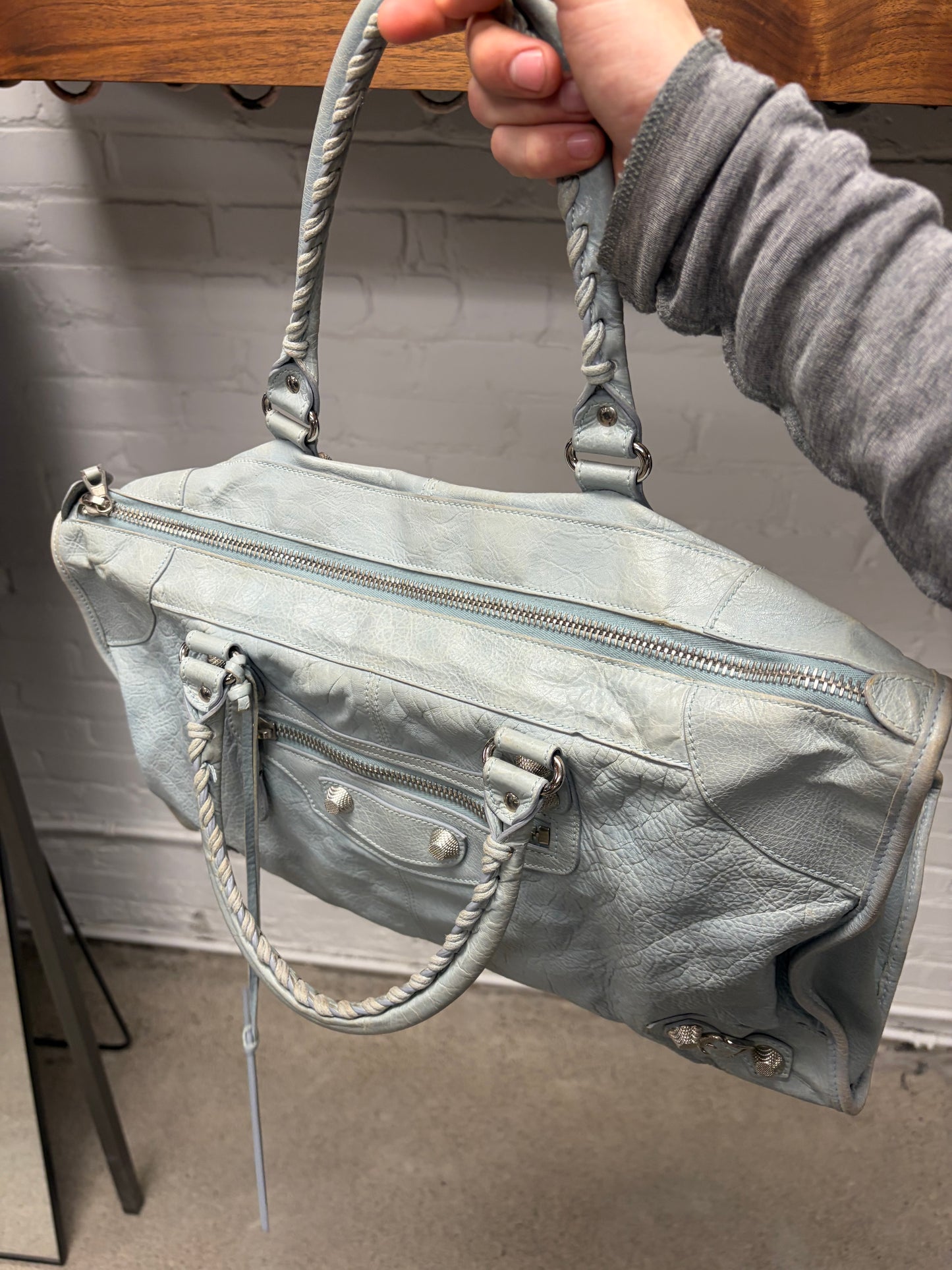 Balenciaga Soft Blue ‘City Bag’ with Silver Hardware
