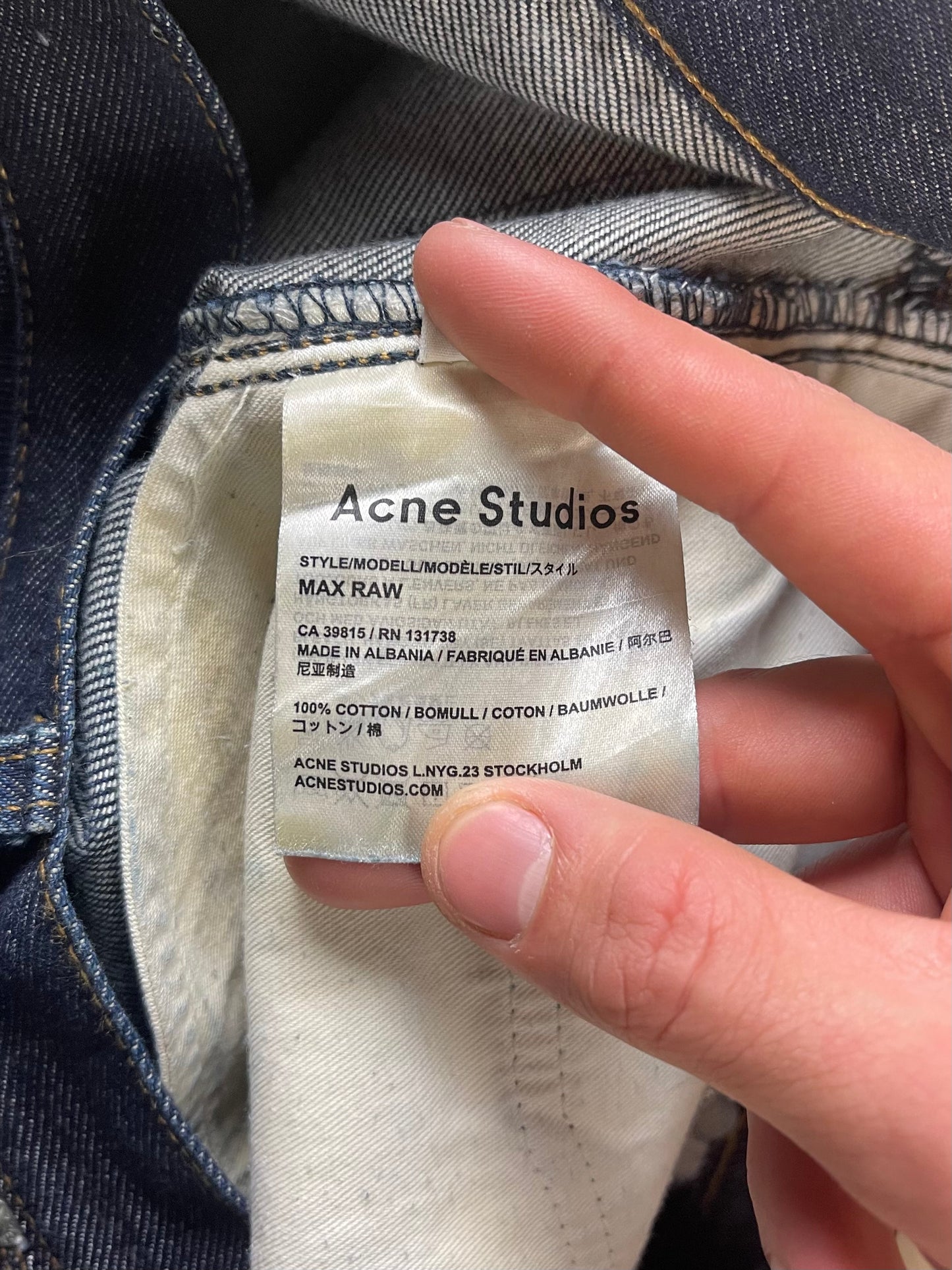 Acne Studios ‘Max Raw’ Blue Slim Straight Denim