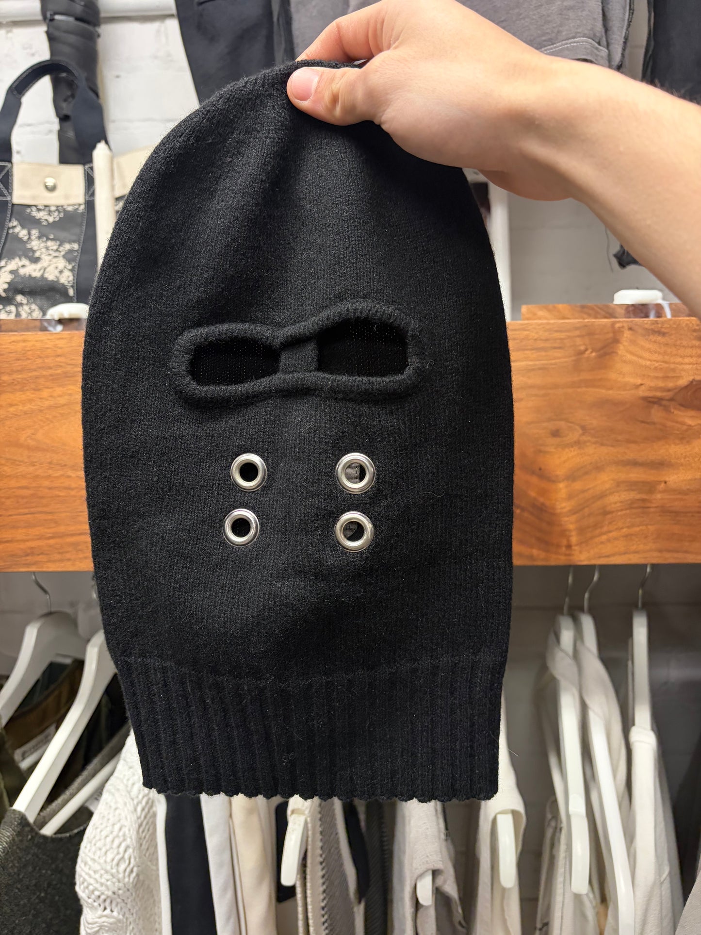AW2022 Rick Owens ‘Strobe’ Black ‘Gimp’ Cashmere Balaclava