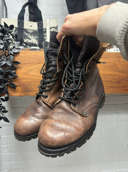 Dirk Bikkembergs Brown Calf Leather Combat Boots