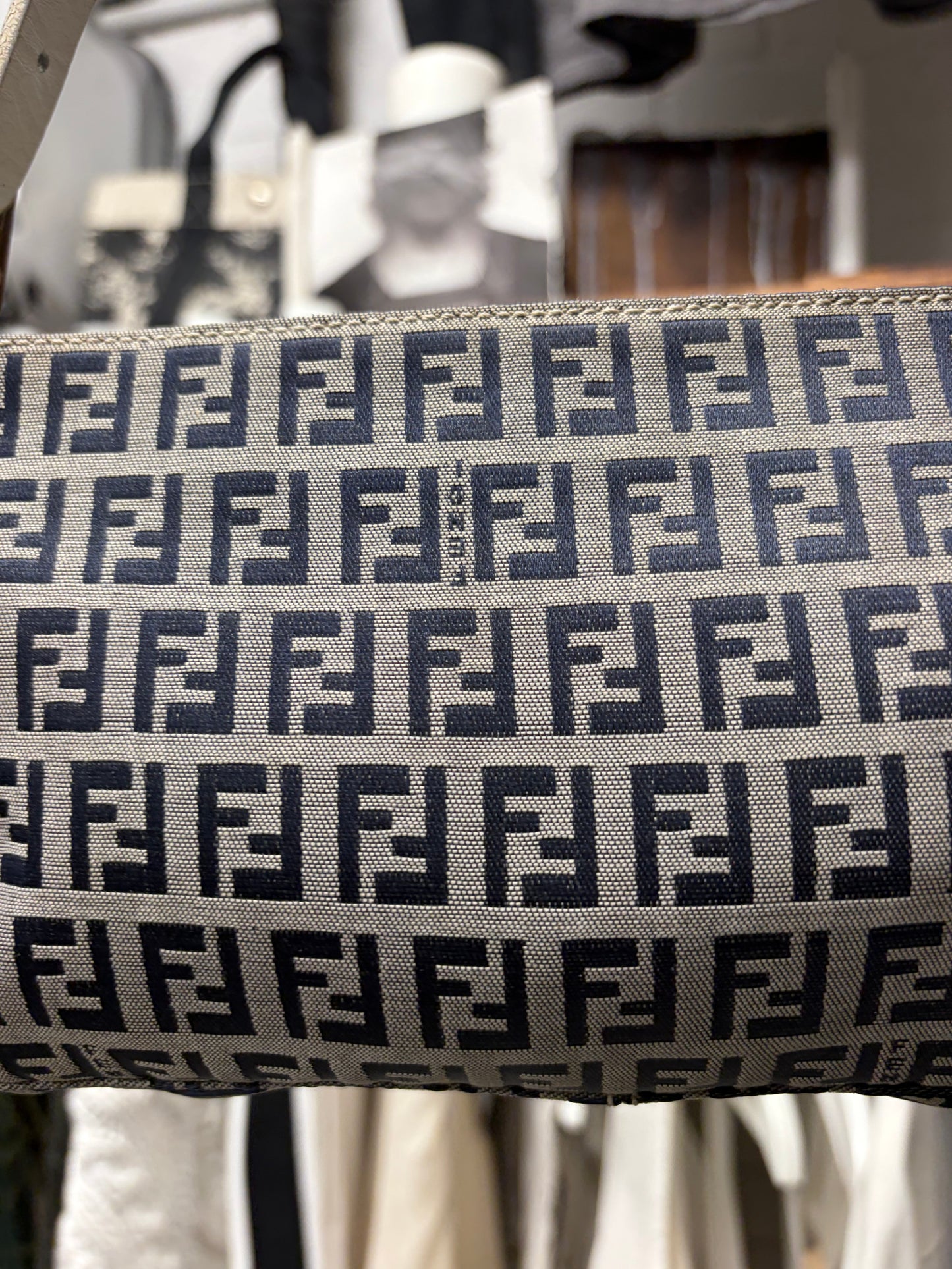 Fendi ‘Zucchino’ Canvas Monogram Baguette Bag with Leather Strap