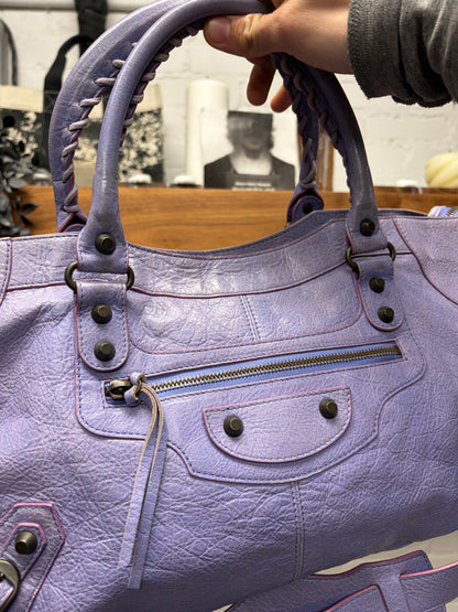 Balenciaga Lavender Purple Leather ‘City Bag’ with Crossbody Strap