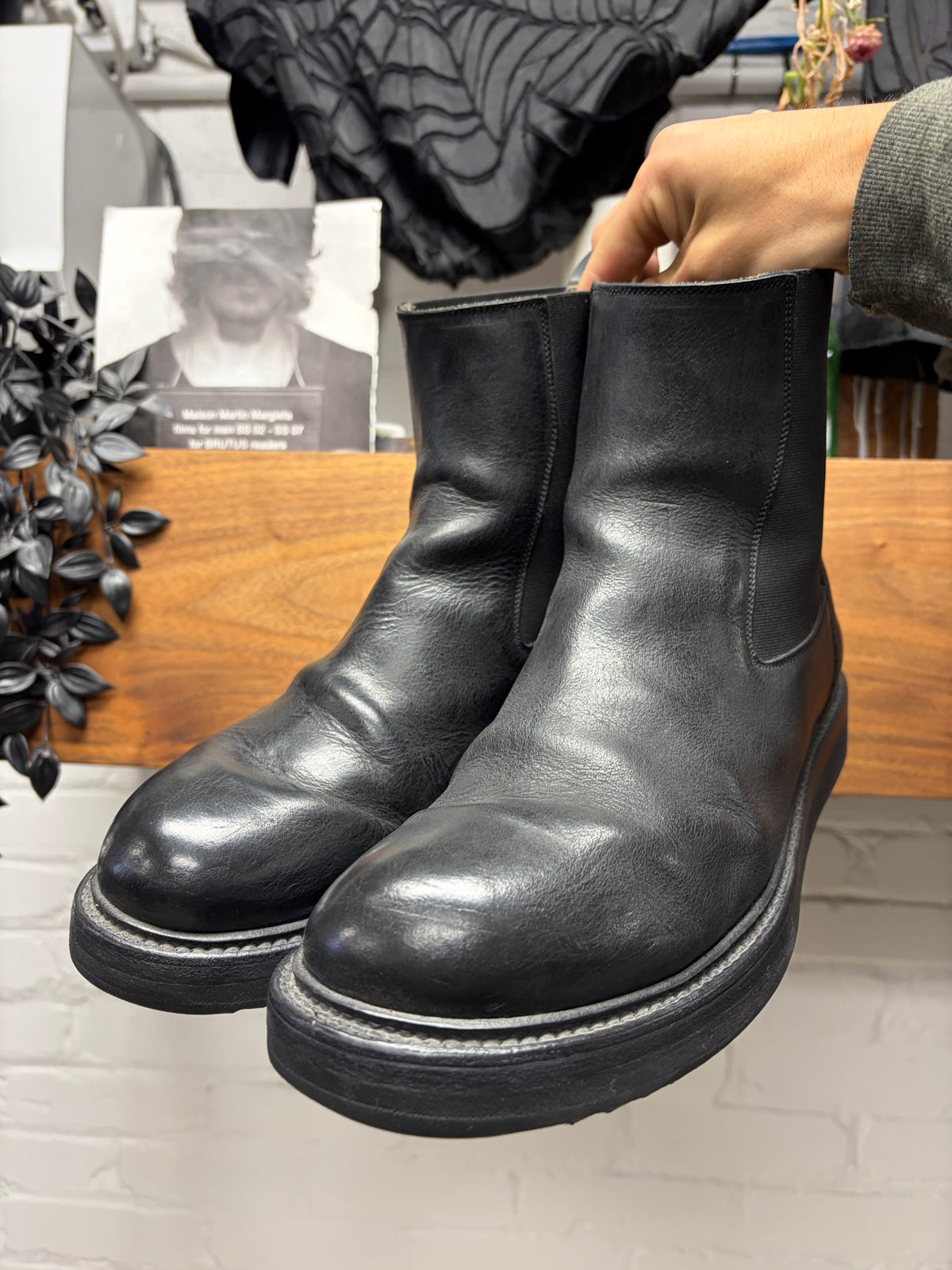 AW2020 Rick Owens Performa ‘Creeper’ Black Calf Leather Platform Sole Boots