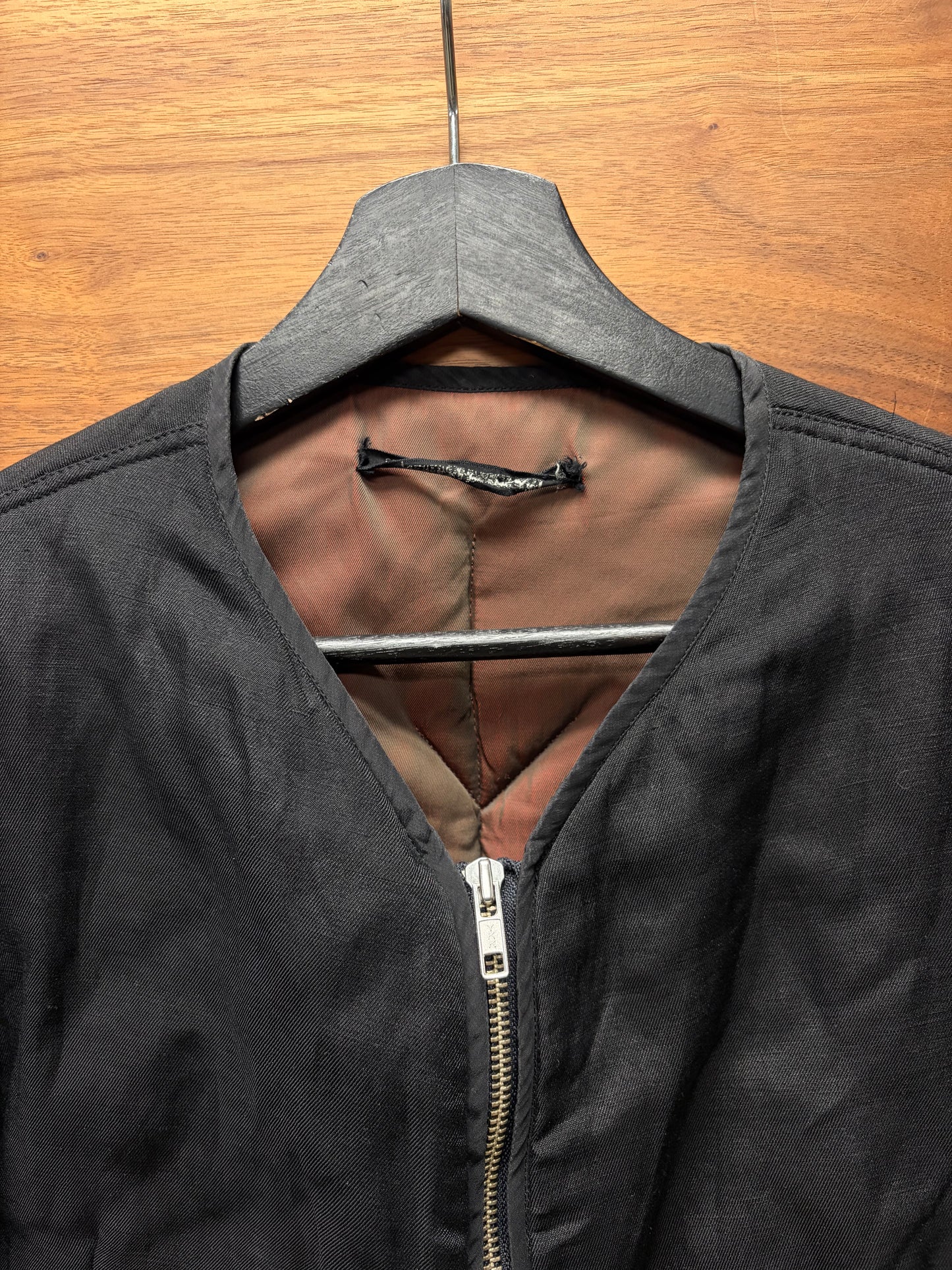 Vintage 90s Yohji Yamamoto Mainline ‘Vertical Logo’ Cropped Black Bomber Jacket