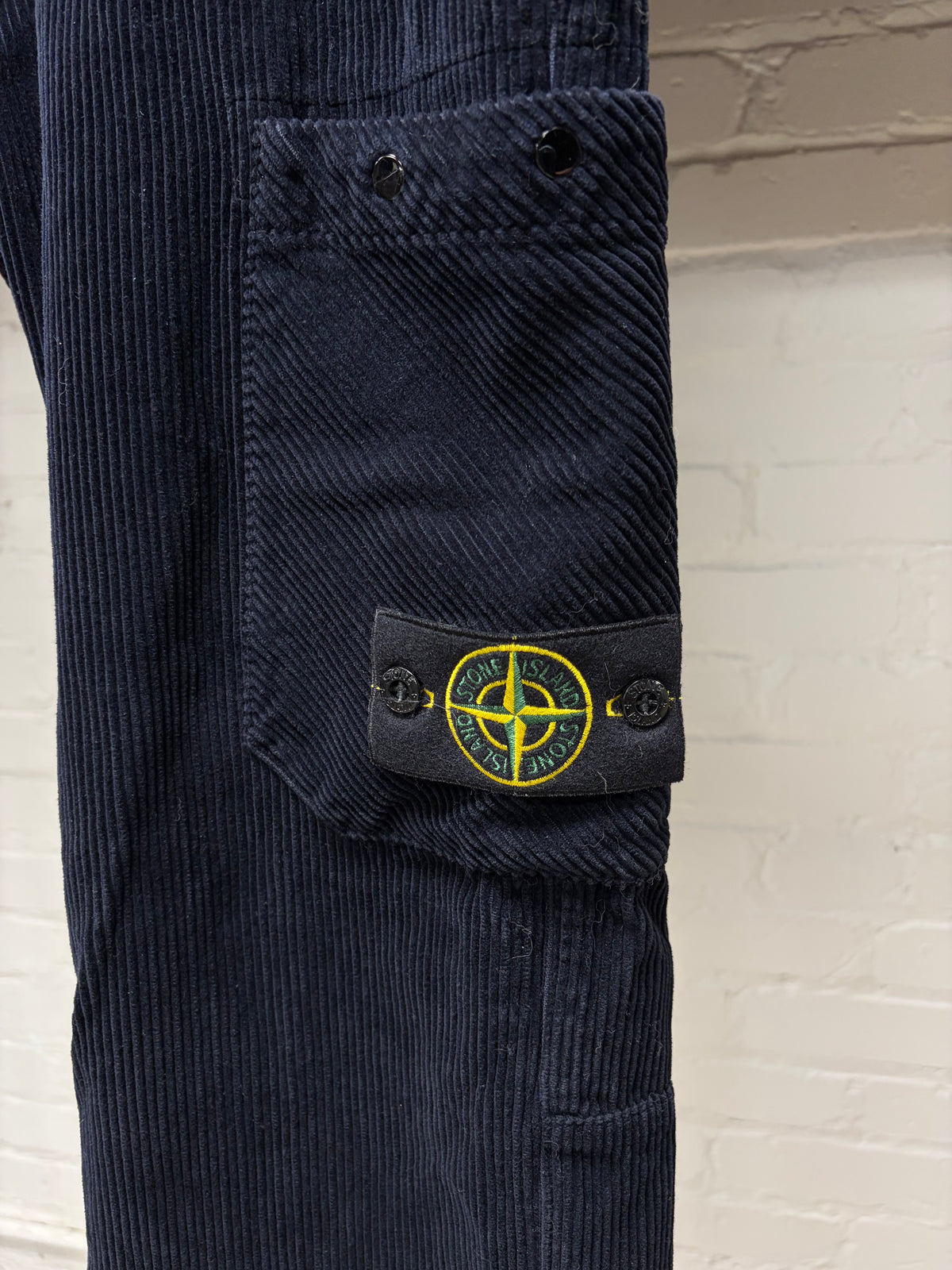 Stone Island Dark Blue Corduroy ‘Badge Pocket’ Straight Cut Cargo Pants