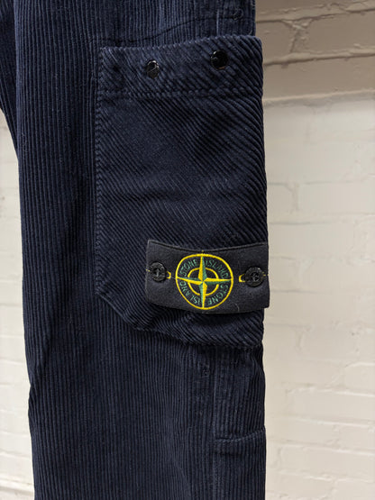 Stone Island Dark Blue Corduroy ‘Badge Pocket’ Straight Cut Cargo Pants