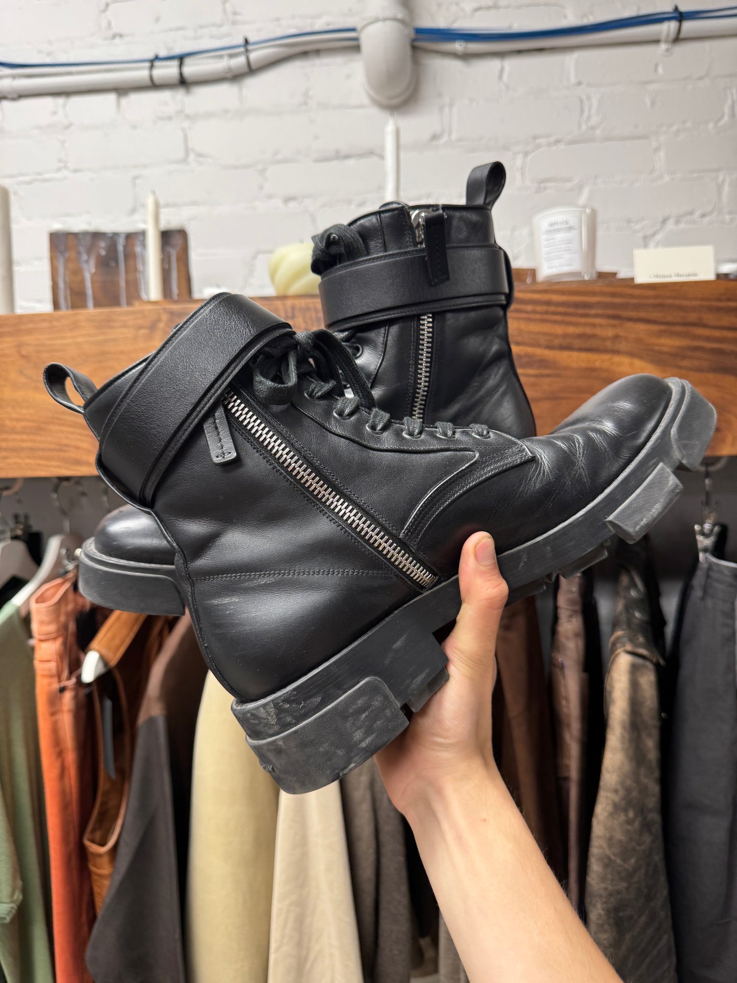 Givenchy ‘Terra’ Black Leather Buckle Combat Boots